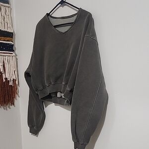 Dark Gray V-Neck Cropped Sweatshirt